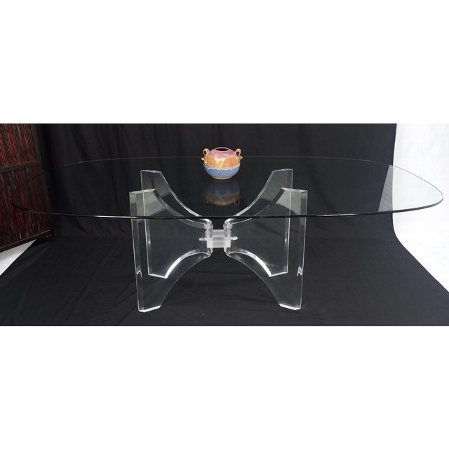 Oval Boat Shape Glass Top Butterfly Lucite Base 88" Long Dining Conference Table For Sale - Image 6 of 8
