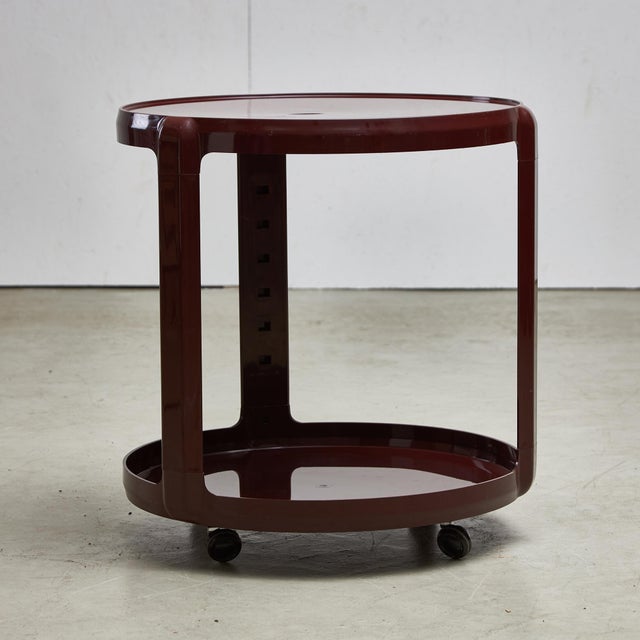 Round Bar & Serving Cart in Burgundy by Alberto Rosselli for Kartell, 1970s For Sale - Image 10 of 10