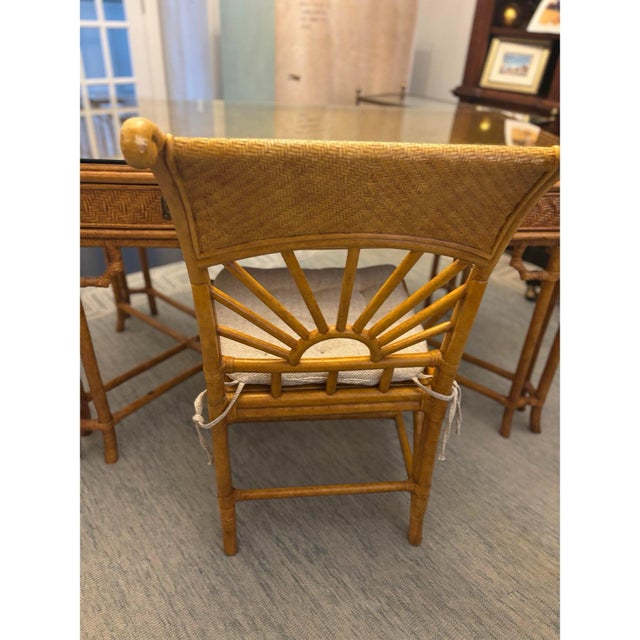 Tan Rattan Midcentury British Colonial Campaign Style Desk & Chair Set For Sale - Image 8 of 10