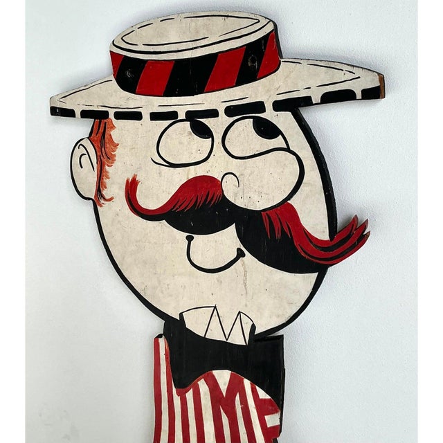 Red Vintage Boho Life Size Wooden Character Sign For Sale - Image 8 of 8