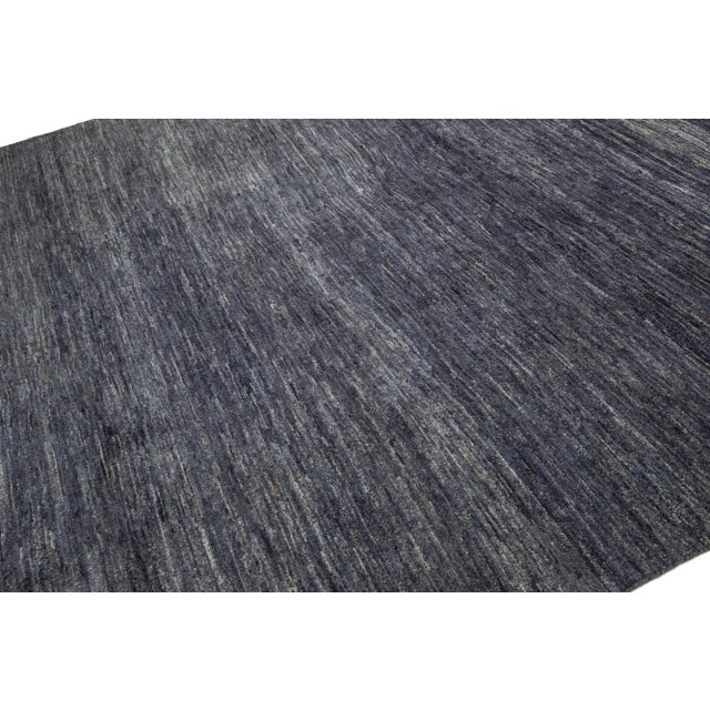 Handmade Contemporary Solid Gabbeh Style Wool Rug in Gray-Charcoal Color For Sale - Image 4 of 9