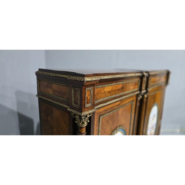 Tall French Louis XVI Porcelain Mounted Cabinets, 1880, Set of 2 For Sale - Image 3 of 18