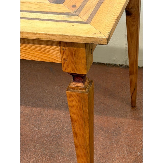 Spanish Colonial Revival Marquetry Farmhouse Dining Table, Compass Star Inlay For Sale - Image 9 of 14