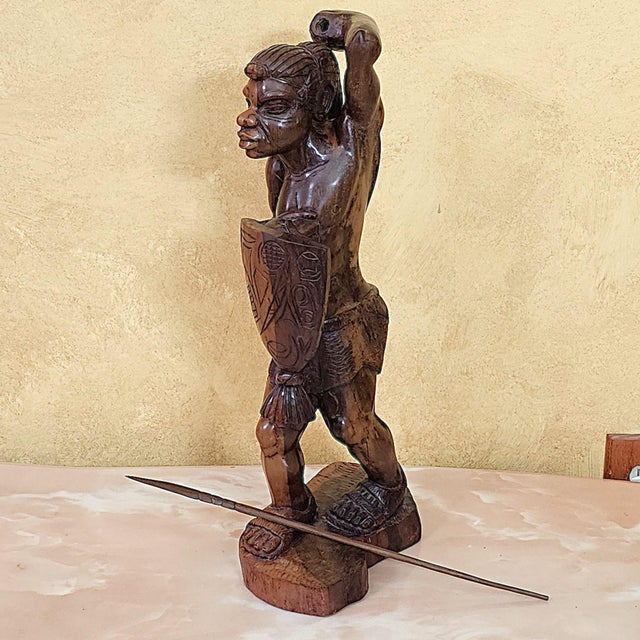 Vintage Hand-Carved Filipino Igorot Warrior Wood Sculpture – 23” For Sale - Image 18 of 18