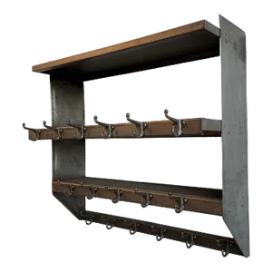 1950s Industrial Brushed Steel Gymnasium Wall Mount Shelf Unit Coat Rack