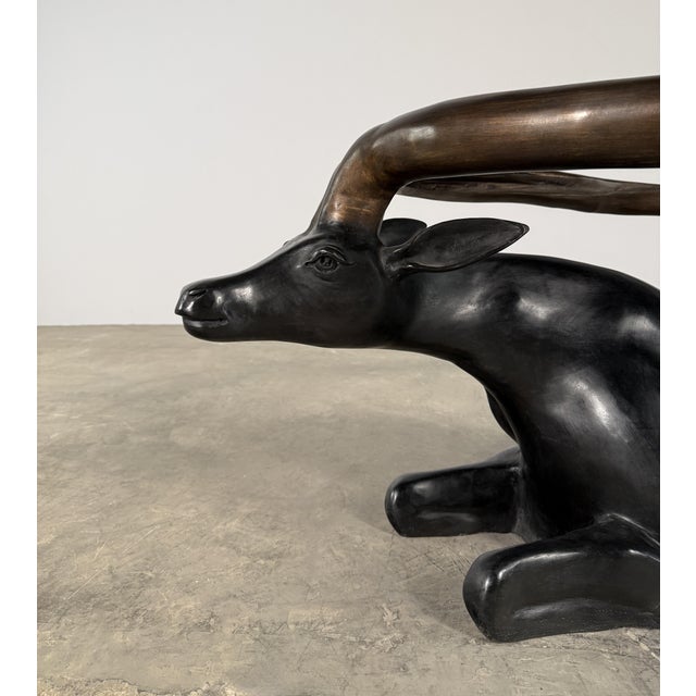 Sculptural Bronze Antelope Coffee Table With Glass Top, 55” L For Sale - Image 4 of 8