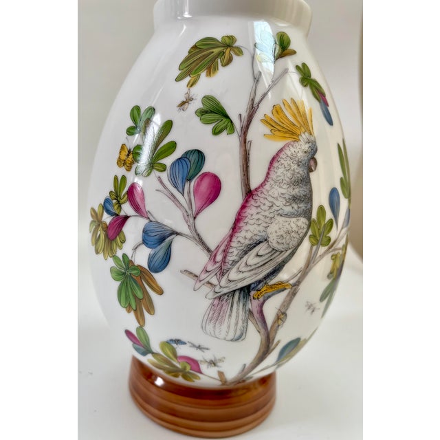 Vintage Porcelain Hand-Painted Floral & Exotic Parrot Vase For Sale - Image 4 of 8