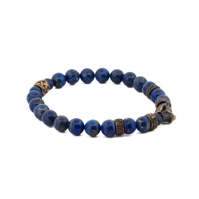 Lapis Lazuli Stone Powerful Wolf Courage Beaded Bracelet For Sale - Image 4 of 8