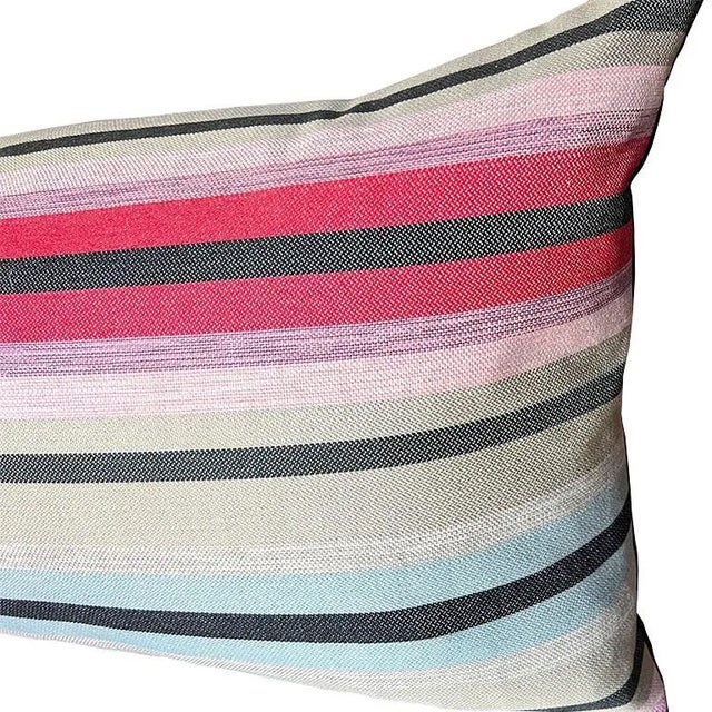 Rustic Long South West Sunbrella Outdoor Lumbar Pillow in Pink Stripes & Down Filling For Sale - Image 3 of 7
