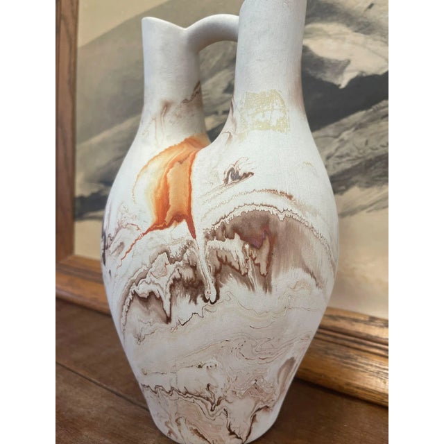 Ceramic Vintage Handmade Double Spout Nemadji Vase For Sale - Image 7 of 8