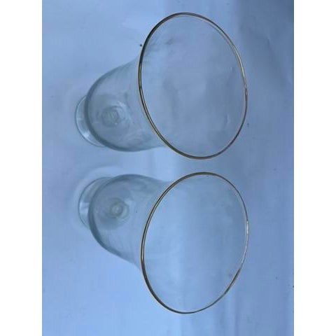 Glass Vintage Clear Glass Gold Rim Candle Hurricanes a Pair For Sale - Image 7 of 8