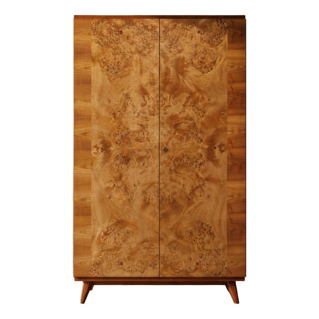 Vintage Wardrobe in Burl Wood Veneer, Czechoslovakia, 1970 For Sale