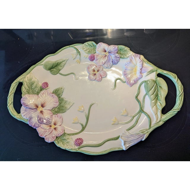 90's Fitz and Floyd Classics "Halcyon" Floral Trimmed Large Tray For Sale - Image 10 of 10