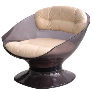 Vintage Lounge Chair in Acrylic and Leather by Raphaël Raffel, 1960s For Sale