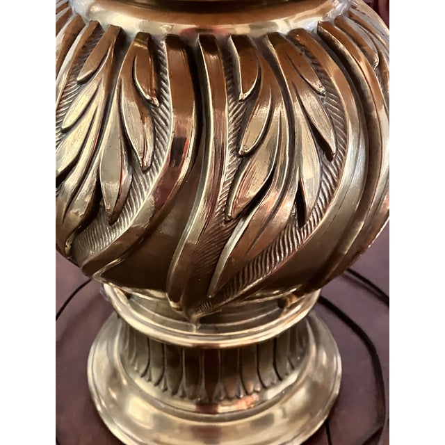 1980s 1980s Regency Style Brass Table Lamps With Shades - a Pair For Sale - Image 5 of 5