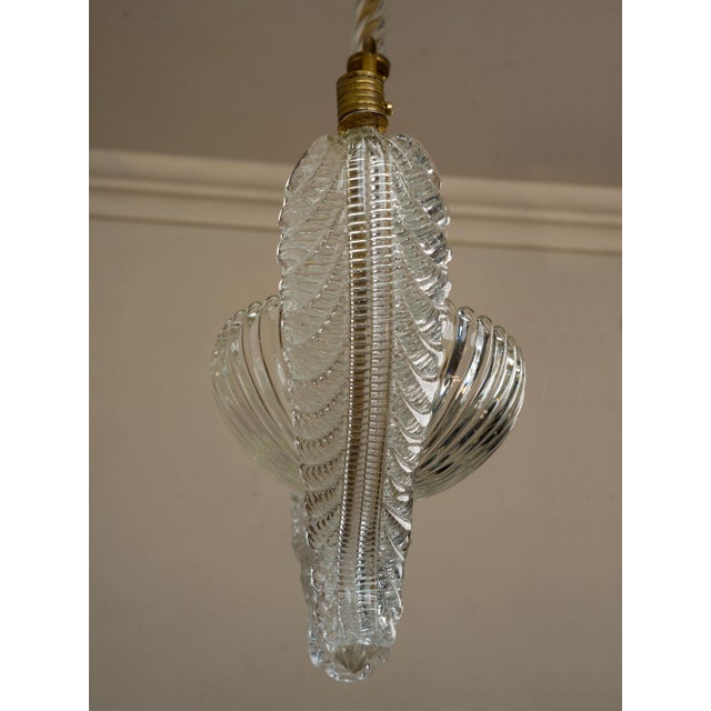 Mid-Century Modern Vintage Italian Art Deco Brass Chandelier with Glass Leaves attributed to Ercole Barovier for Barovier&Toso, 1940s For Sale - Image 3 of 14