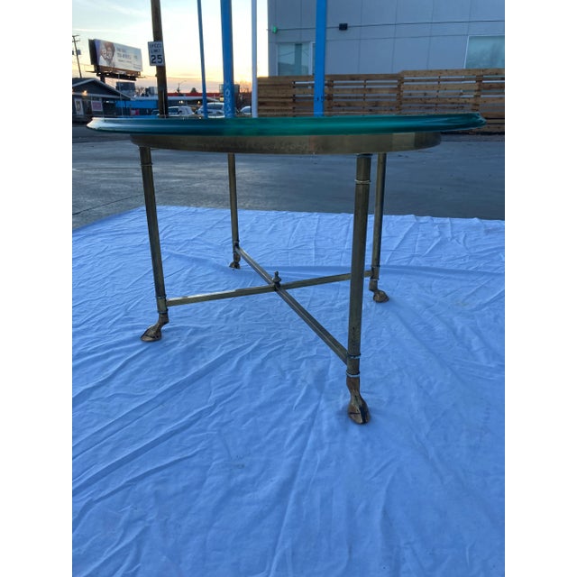 Mid 20th Century Brass Hoofed Feet End Table in Faux Bamboo From Mastercraft For Sale - Image 5 of 13