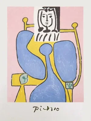 1980s "Femme Assise a la Robe Bleu" Lithograph After Pablo Picasso