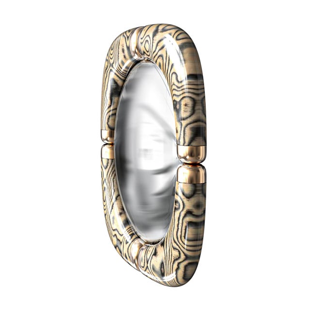 Wood "Candice" Convex Wall Mirror With Bronze Details, Handcrafted For Sale - Image 7 of 7