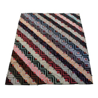 Antique Quilt 19th Century Log Cabin Comforter For Sale