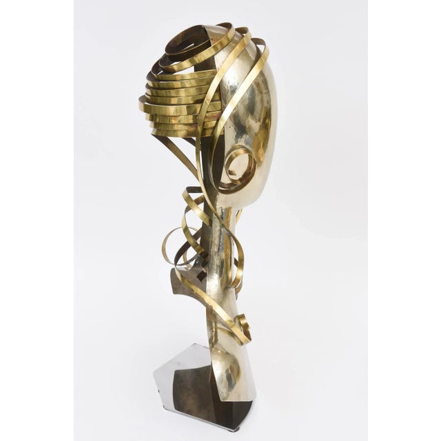 Vintage Signed Karl Schmidt Brass and Hammered Alpaca Silver Sculpture, Austria, 1980's For Sale In Miami - Image 6 of 12