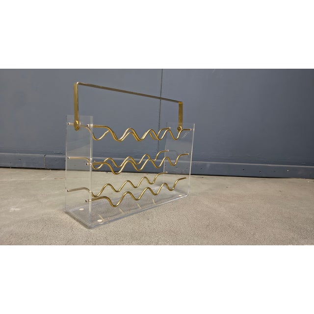 Vintage Acrylic Glass and Brass Magazine Holder, 1970s For Sale - Image 16 of 18