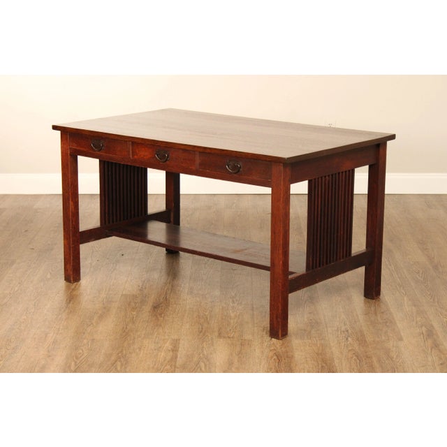 Early 20th Century Gustav Stickley Mission Oak Three-Drawer Library Table For Sale - Image 10 of 12
