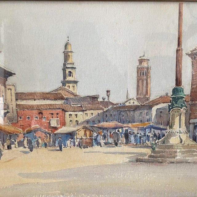 Impressionist Early 20th Century French Impressionist Painting of French Market in Town Square by Listed Artist Rene Engel, Framed For Sale - Image 3 of 12