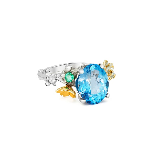 Blue Topaz Cocktail Ring in 14k Gold Size 6.75 (All Sizes Available) For Sale - Image 6 of 8