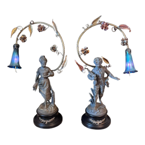 1930s Set of Two Spelter Statue Table Lamps