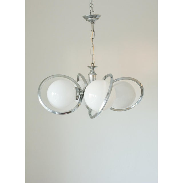 Mid-Century Modern Vintage Chrome Opaline Glass Globe Chandelier, 1970s For Sale - Image 3 of 9