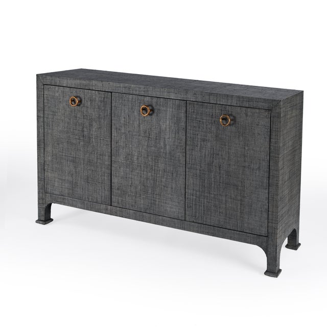 Chatham 60 in. W Rectangular Raffia 3 Door Sideboard, Charcoal Raffia For Sale - Image 9 of 9