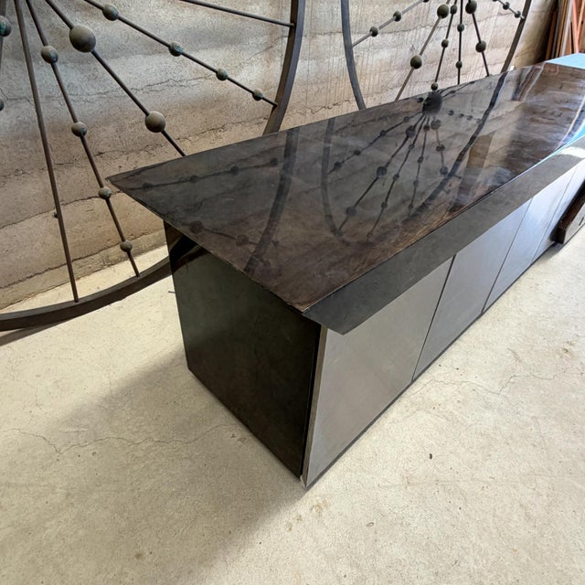 Silver 1980s Karl Springer- Brutalist Post Modern Geometric Goatskin Credenza For Sale - Image 8 of 15
