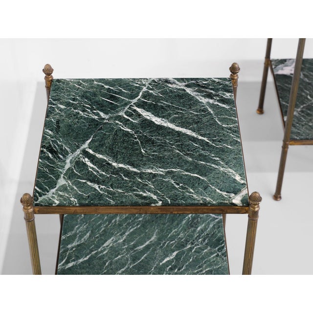 Antique Brass and Green Marble Etagere Side Tables, 1950, Set of 2 For Sale - Image 4 of 12
