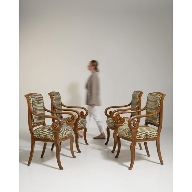 Set of Four Biedermeier Armchairs with Patterned Upholstery, Antique, France, Early 20th Century For Sale - Image 4 of 9