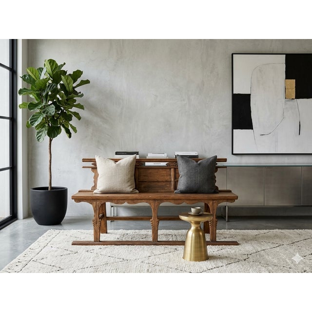 Vintage Rustic Raw Wood Long Sitting Bench With Back For Sale In San Francisco - Image 6 of 9