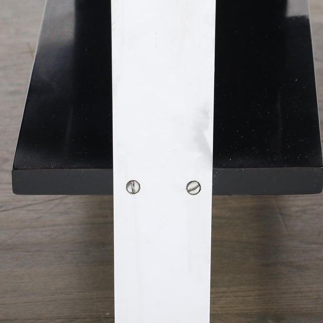 Art Deco Streamlined 3-Tier End Table/Bookcase in Black Lacquer W/ Curved Chrome For Sale - Image 4 of 12