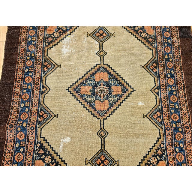 Antique Persian Serab Area Rug, Hand-Knotted Wool, Geometric Medallion Pattern, Camel Hair & Brown, 4x5 For Sale - Image 12 of 18