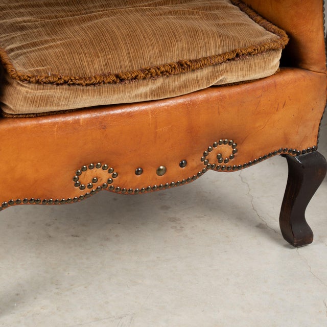 Pair, 20th Century Vintage Danish Brown Leather Club Chairs With Decorative Nail Head Trim For Sale - Image 11 of 13