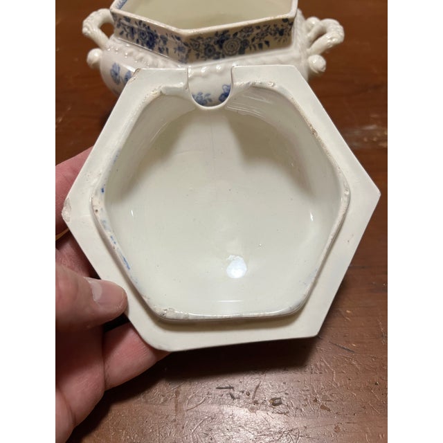 Antique English Staffordshire Blue Transfer Decorated Sauce Tureen “Windsor Festoon” For Sale - Image 9 of 12