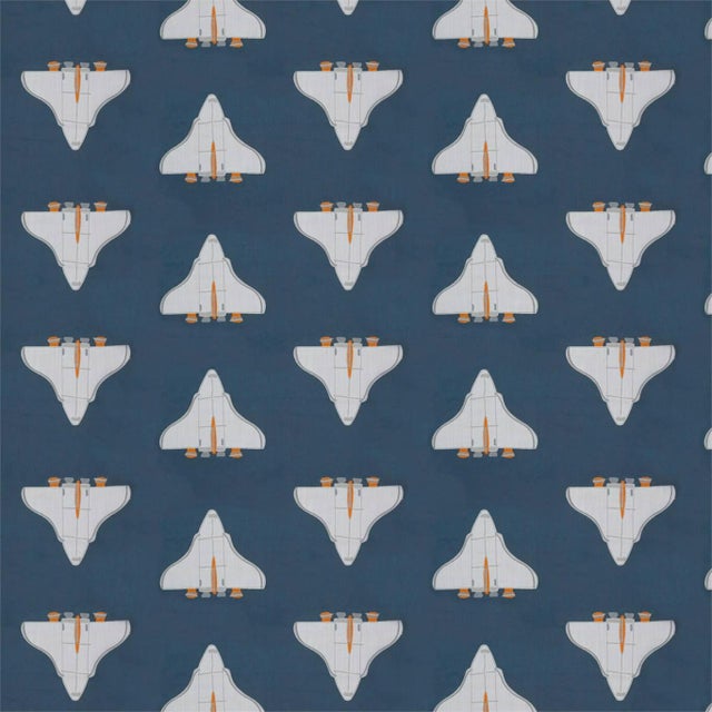 Harlequin Space Shuttle Fabric in Apricot/Navy - a Sample For Sale