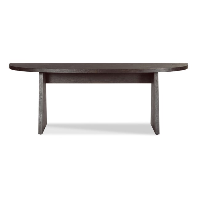 A curious provincial demi lune shaped table can be paired to create an oval dining table. The quarter sawn oak top rests...