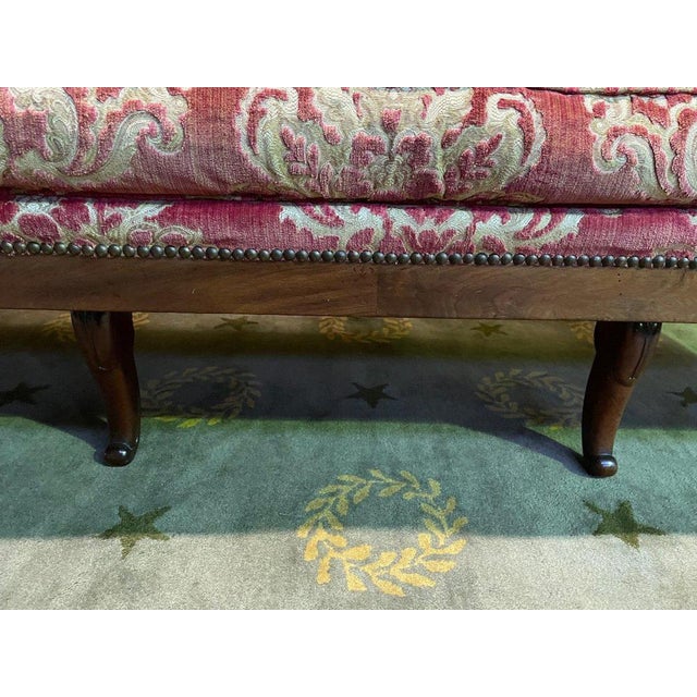 Restoration Bench in Mahogany and Genoa Velvet For Sale - Image 3 of 10
