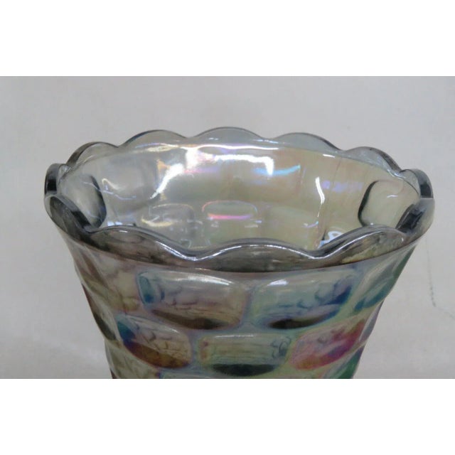 Federal Carnival Glass Yorktown Thumbprint Design Iridescent Vase For Sale - Image 9 of 10