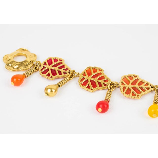 Kenzo Paris Gilt Metal and Multicolor Resin Leaves Bracelet, circa 1980 For Sale In Atlanta - Image 6 of 9