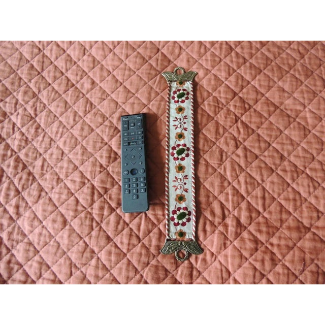 Vintage Miniature Embroidered Bell Pull With Brass Ornaments For Sale - Image 4 of 7