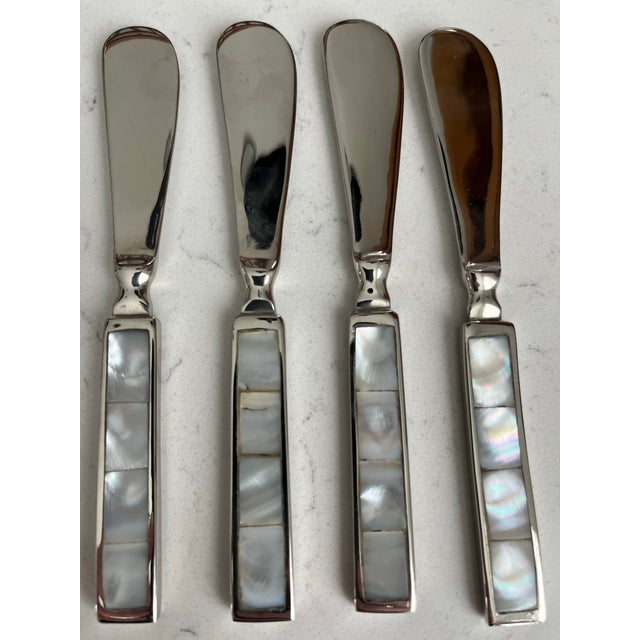 Late 20th Century Mother of Pearl & Stainless Canapé Knives-Set of 4 For Sale - Image 4 of 6