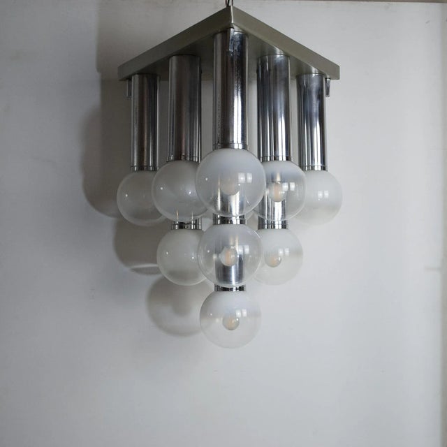 Pendant Chandelier With Lights in Satin Glass, Italy, 1970s For Sale - Image 9 of 17
