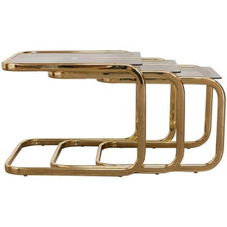 Milo Baughman Brass & Glass Nesting Tables - Set of 3 For Sale
