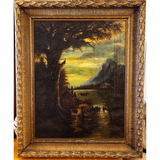 Antique Landscape Painting Oil on Canvas Signed Gilchrist 1921 For Sale - Image 9 of 9